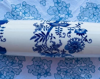 Vintage Blue Onion Porcelain Rolling Pin 40cm Zwiebelmuster Ceramic Wood Handles Baking Tool Collectible