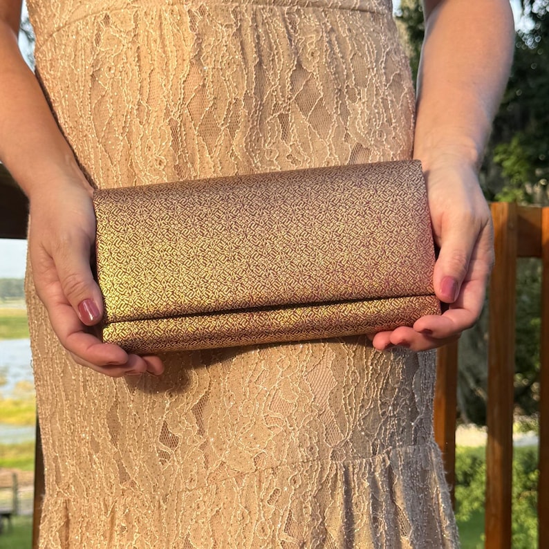 NOS Japanese Clutch Bag Purse Gold Nishijin-ori Silk Kimono Kyoto