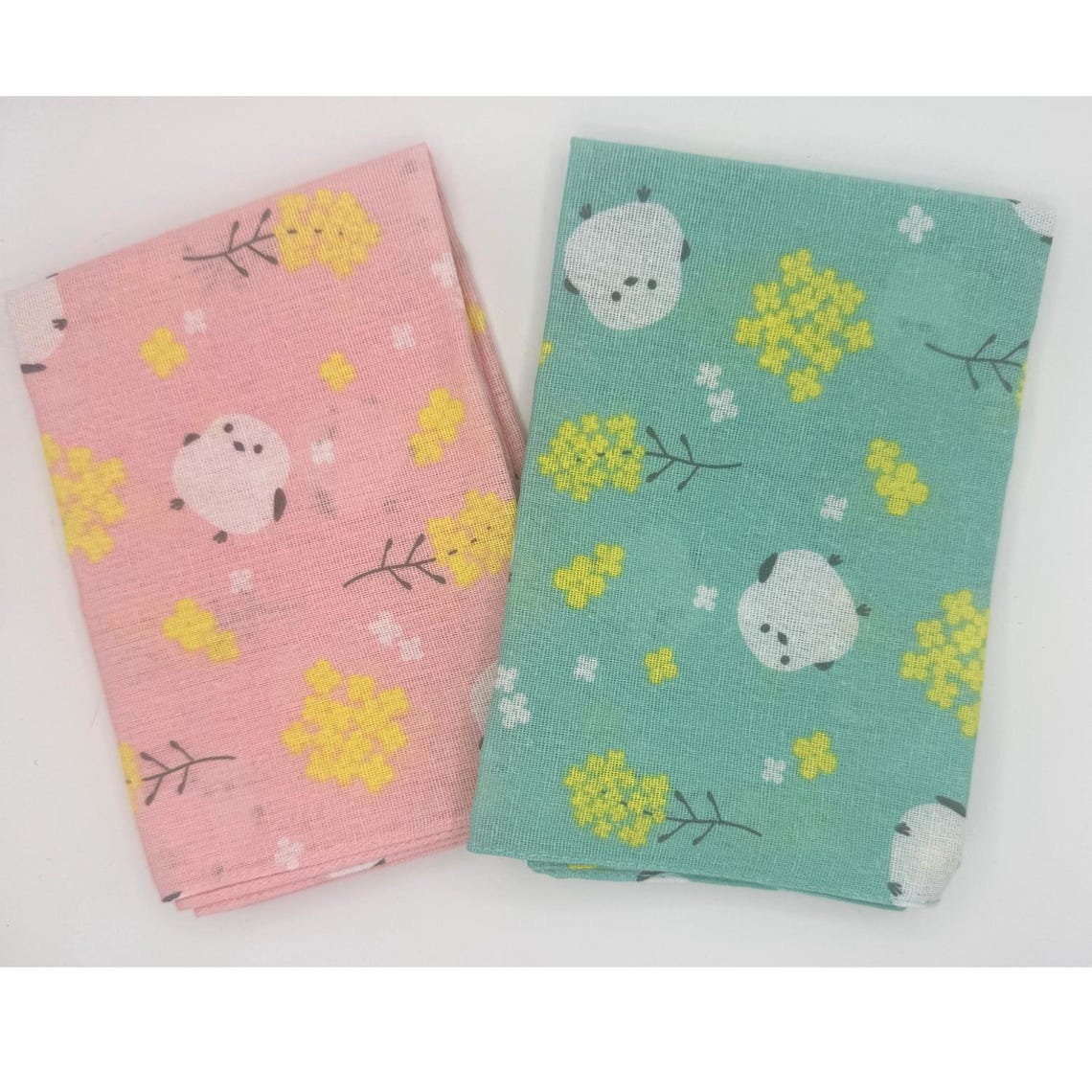 Japanese Tenugui Kawaii Shimaenaga and Mimosa Cotton Hand Towel New