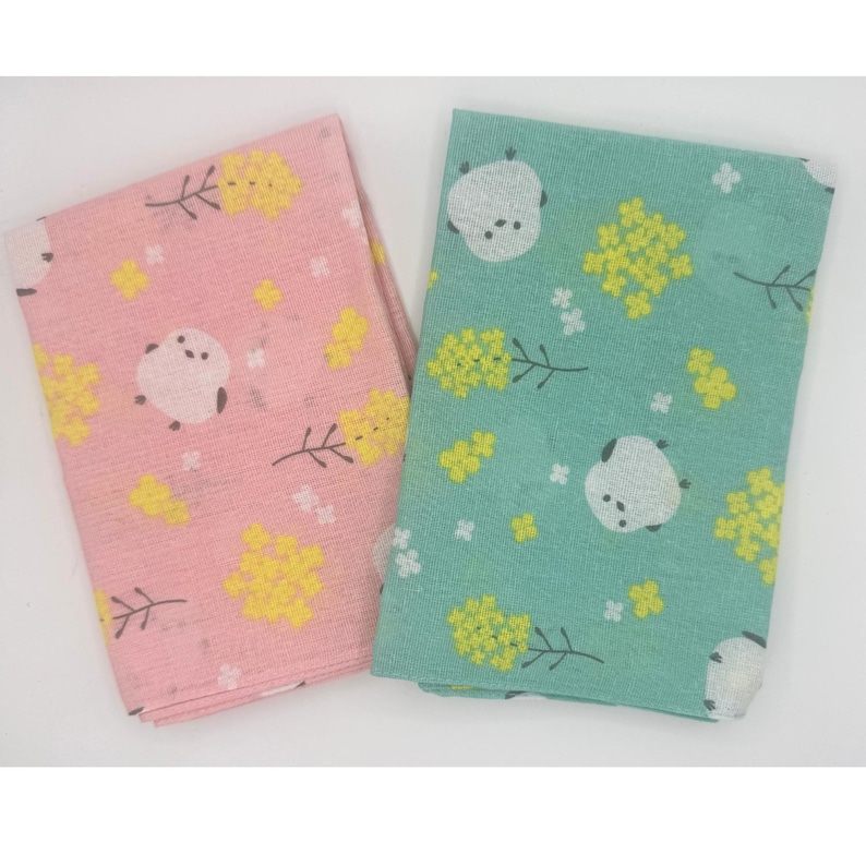 Japanese Tenugui Kawaii Shimaenaga and Mimosa Cotton Hand Towel New