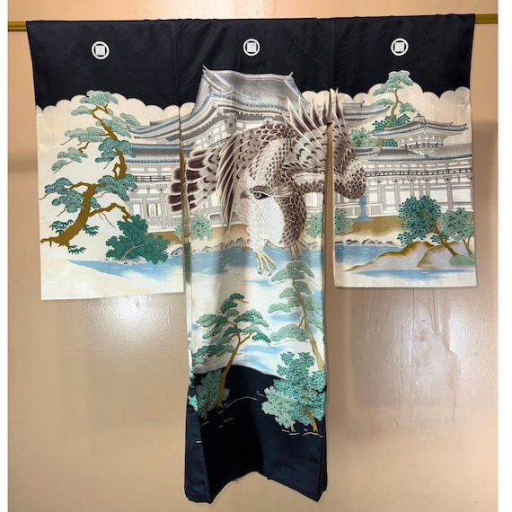 Shichi-Go-San Boys Kimono Hawk Gold Embroidery
