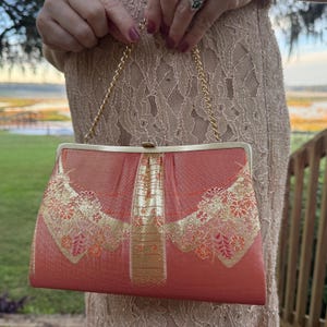 Japanische Clutch-Tasche, gebranntes Orange-Gold, Nishijin