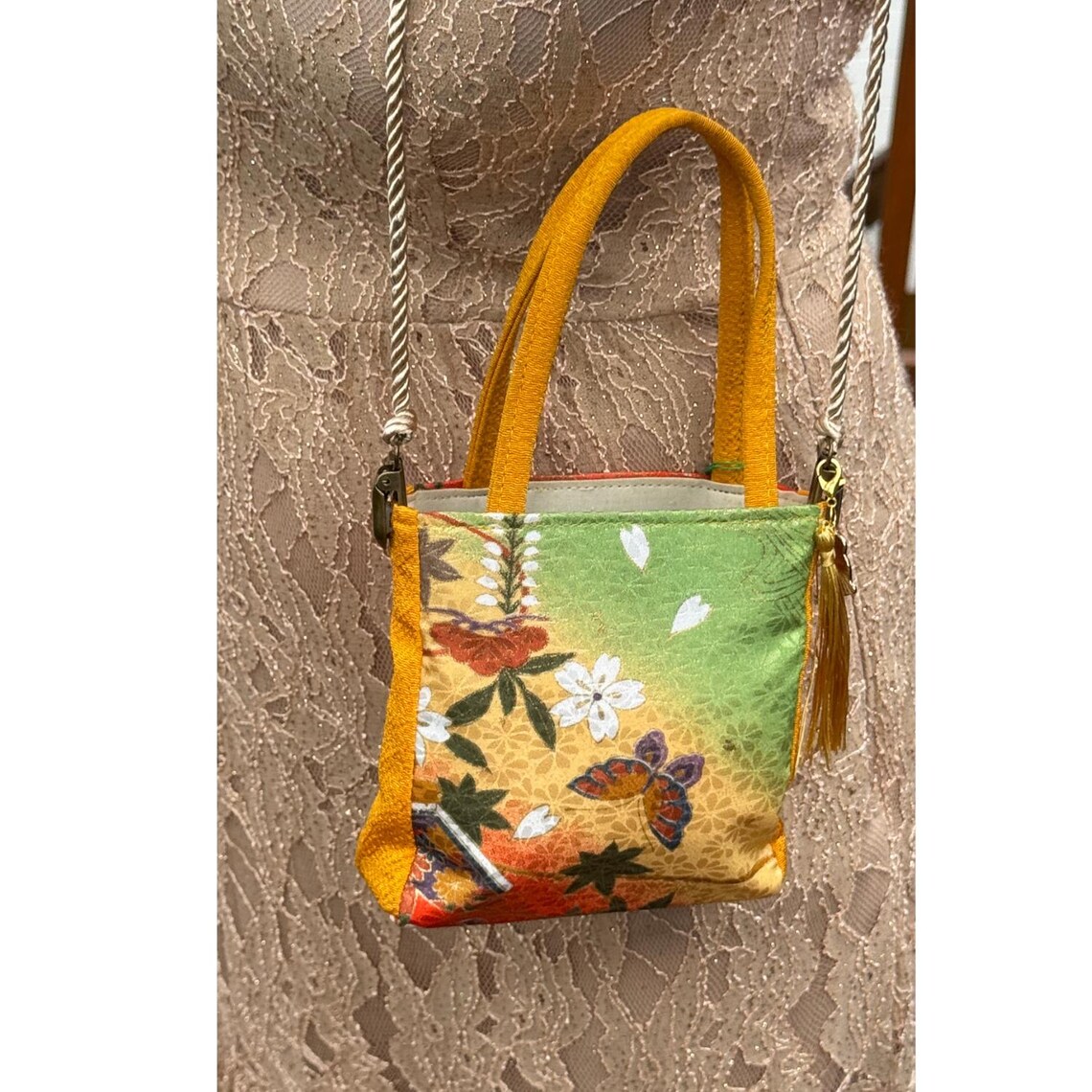 Japanese Bag Tote Purse Kimono Fabric Kyoto Silk Fancy Butterfly