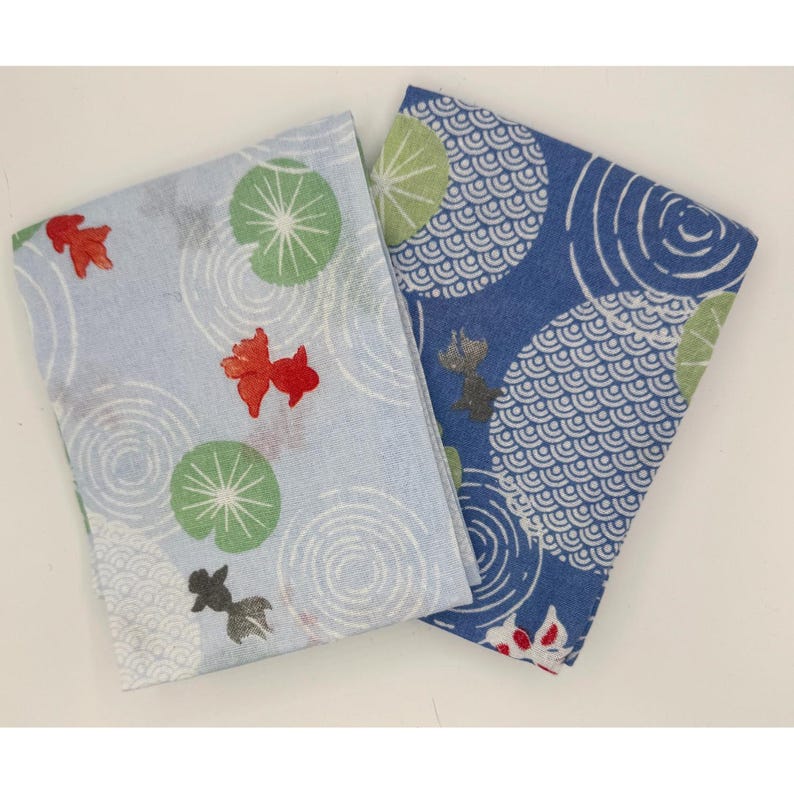 Japanese Tenugui Kawaii Kingyo and Seigaiha Cotton Hand Towel New