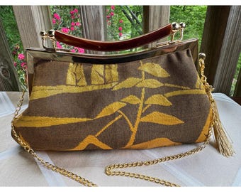 Double Kiss Lock Bag Purse Gold Bonsai Clutch Japanese Silk OOAK 1/1
