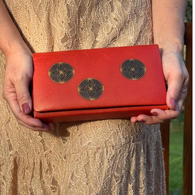 Japanese Red Envelope Clutch Bag Purse Kimono Kamon Kyoto