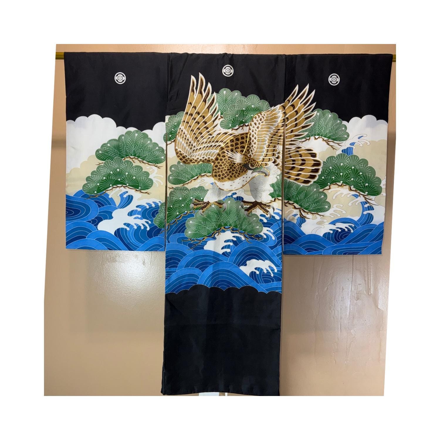 Shichi-Go-San Boys Kimono Wave Hawk Gold Embroidery