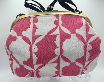 Japanese Kiss Lock Bag Purse Pink Rabbit Kimono Chirimen Silk Kyoto