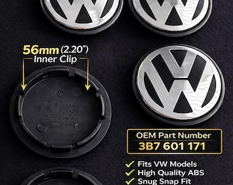 VW Wheel Center Caps 65mm 56mm Set of 4 Compatible with Golf Passat Jetta Tiguan Hub Caps Emblem Replacement