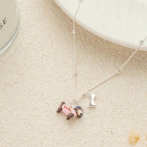 Cadena de plata esterlina esmaltada con diseño de animales, regalo para niños, collar de perro salchicha, regalos de cumpleaños, regalos de Navidad, cadena color macaron.