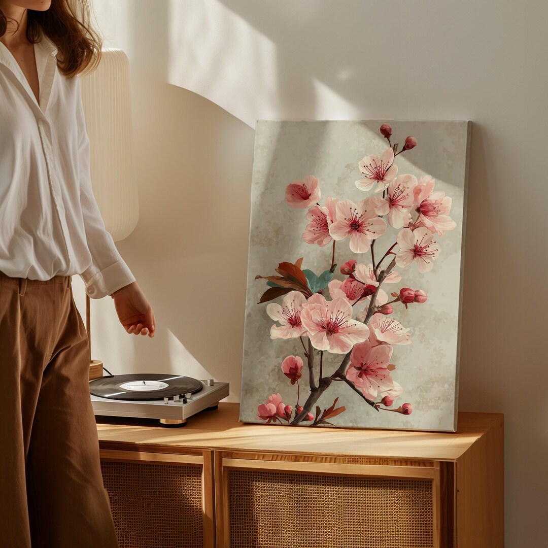 Cherry Blossom Print | Pink Floral Japandi Wall Art (digital Download ...
