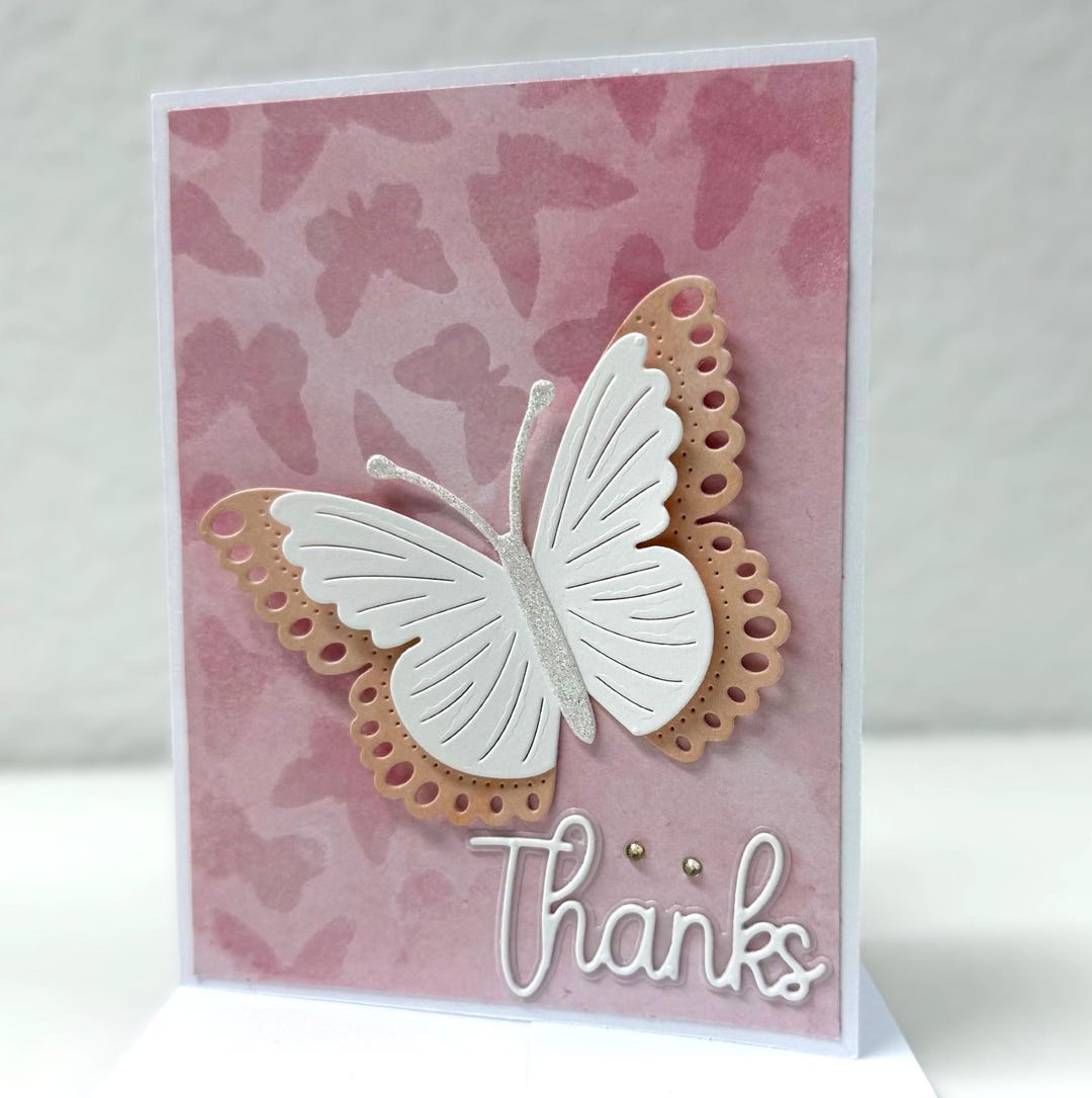 Handmade Thank You Card - Blank Pink and White Butterfly - Etsy