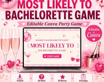 Most Likely To Bachelorette Game, Editable Canva Template, Bachelorette Party Game, Bridal Shower Game, Hen Do Party, Printable Scorecards
