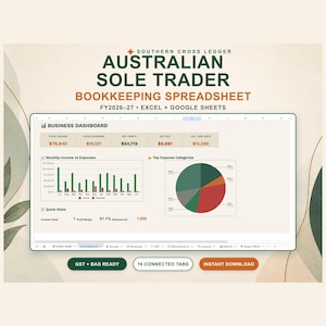 Australian Sole Trader Spreadsheet, GST BAS Excel & Google Sheets