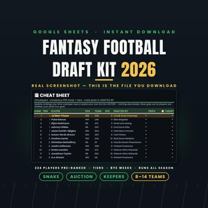 Fantasy Football Draft Board 2026 Google Sheets Draft Kit Cheat Sheet
