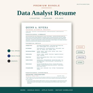 Data Analyst Resume Template Bundle | Data Scientist | ATS Word