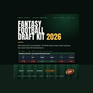 Fantasy Football Draft Kit 2026 Draft Board Cheat Sheet Google Sheets
