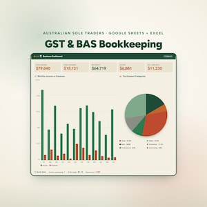 Australian Sole Trader Bookkeeping Spreadsheet | GST BAS Tracker Google Sheets