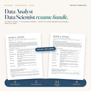 Data Analyst Resume Template | Data Scientist ATS | Word + Docs
