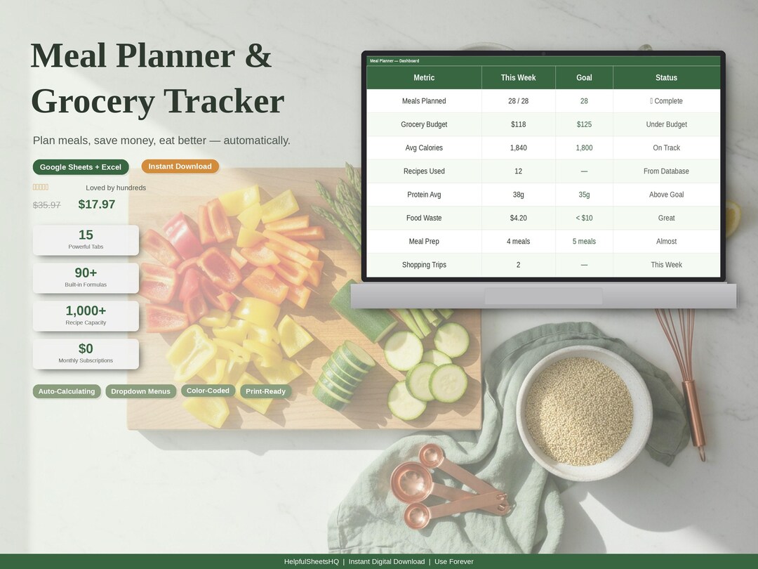 Meal Planner Spreadsheet Grocery List Tracker Google Sheets Recipe ...