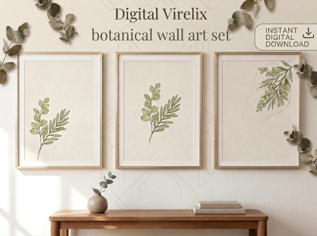Minimalist Beige Botanical Wall Art Set of 3 Neutral Eucalyptus ...