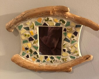 Handcrafted Driftwood Mosaic Mirror, Oregon Artisan Wall Mirror