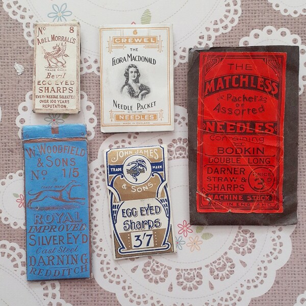 Antique and Vintage Needle Packaging, English needles, Abel Morrall, Matchless, John James, Woodfield, with original contents,