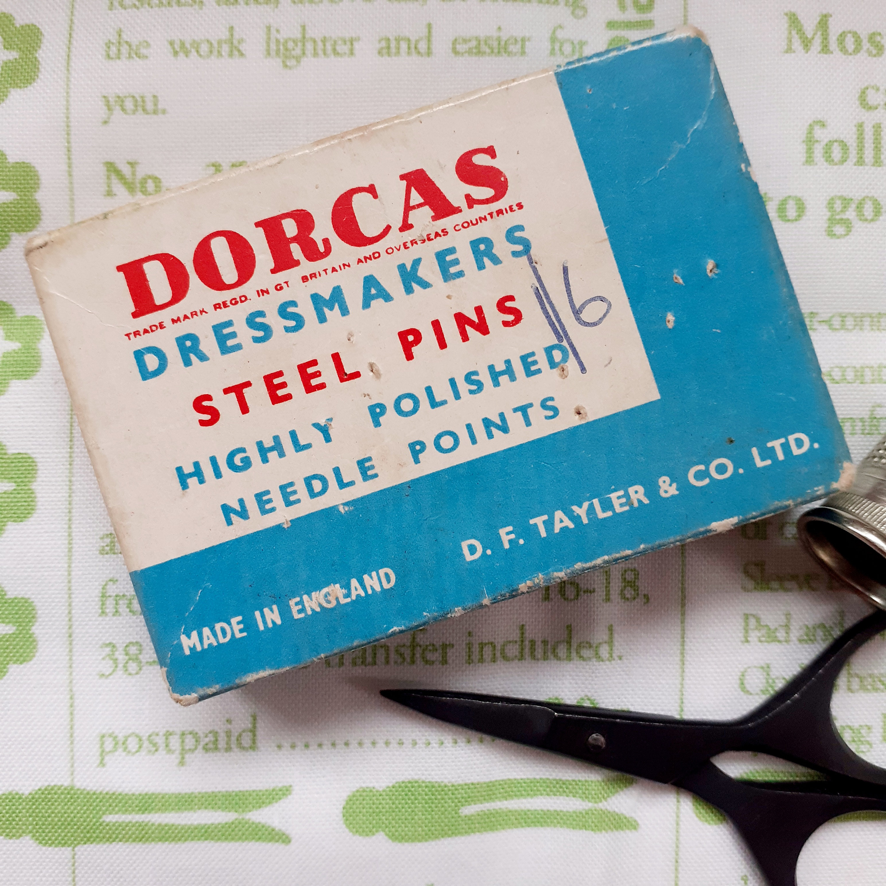 Vintage Dorcas Dressmakers Steel Pins Box: Turquoise Sewing Collectible
