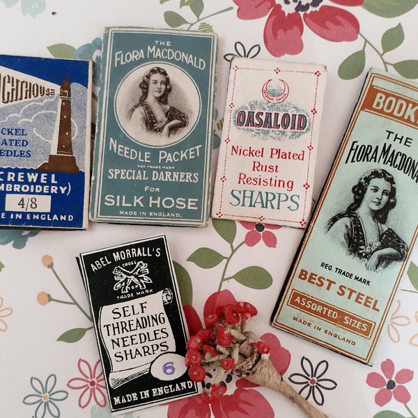 Antique and Vintage Needle Packaging, English needles, Abel Morrall, The Crescent, Morris& Yeomans, Redditch, with original contents,