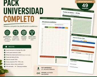Academic Study Planner PDF | 49-Page Spanish Student System (Digital Download)