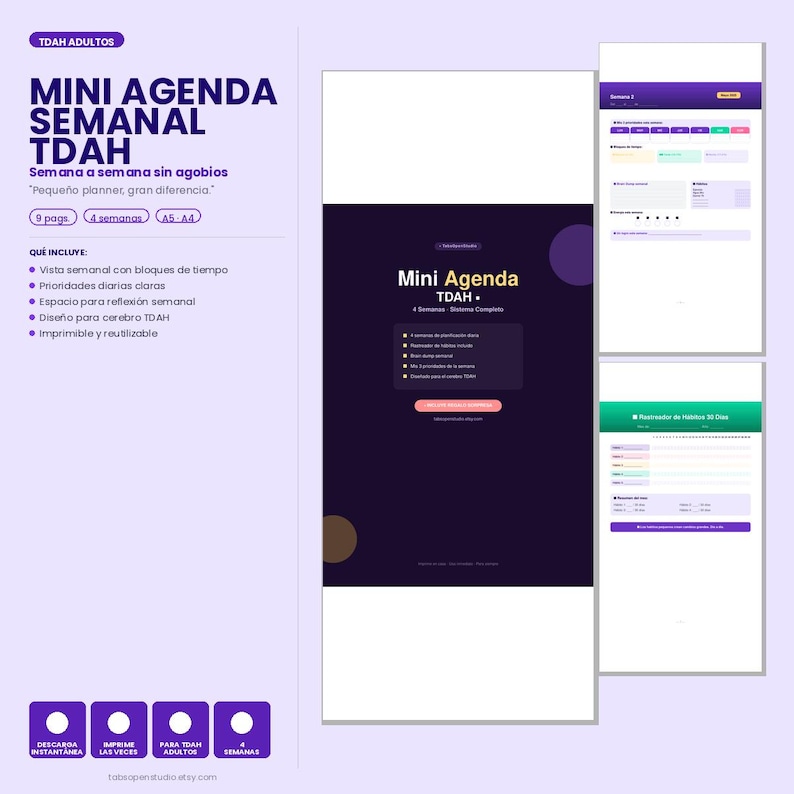 ADHD Weekly Planner | 4-Week Daily Agenda, Printable (A5) image 5