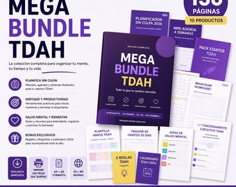 Mega Bundle TDAH Planner | 136 Page Spanish Executive Function Kit (PDF Download)