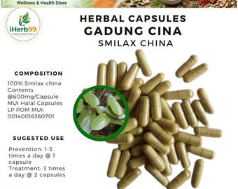 Cápsulas de raíz de smilax (Smilax China) orgánica pura: suplemento herbal silvestre de Indonesia