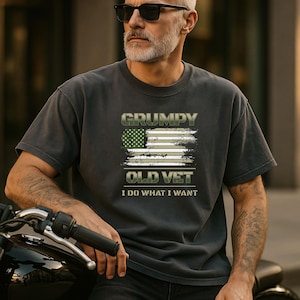 Grumpy Old Vet T-Shirt, Distressed American Flag, "I Do What I Want" Military Veteran Tee