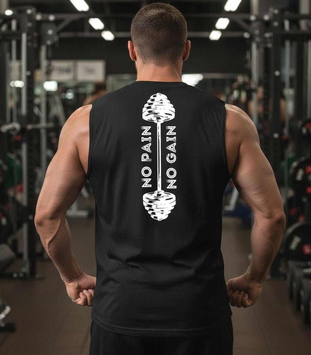 No Pain No Gain Muscle Tee, Motivational Back Design, Workout Shirt ...