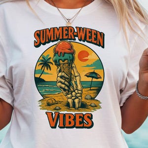 Spooky Summer Tee, Summer Halloween Shirt,Summerween  Skeleton Shirt, Ice Cream Shirt , Funny Vintage Retro Graphic Skeleton T-shirt