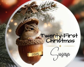 First Christmas Baby Ornament Personalized Chipmunk Twins Keepsake Custom 1st, 2nd, 3rd, 4th or Twenty-First Xmas New Parent Gift