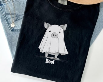Pig Shirt Halloween Shirt Boo Shirt Spooky Vibes Shirt Cute Ghost Shirt Funny Animal Shirt