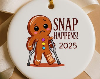 Snap Happens Gingerbread Man Ornament Funny Christmas Decor 2025 Gift for Injured Friends Broken Leg Humor Physical Therapy Holiday