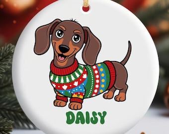 Dachshund Christmas Ornament  Personalized Sausage Dog Gift Custom Wiener Dog Holiday Ornament 2025 Sweater Elf Doxie Customized "name"