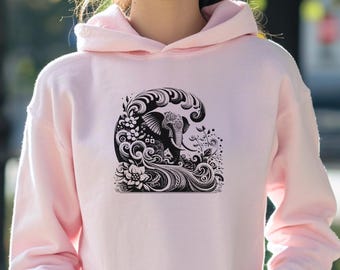 Elephant Mandala Ocean Waves Hoodie Sweatshirt, Unisex Hooded Sweatshirt, Elephant Hoodie, Mandala Sweatshirt, Ocean Hoodie, Animal Lover