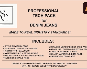Professional Denim Tech Pack Template | Editable Adobe Illustrator | Industry-Built Production System for Jeans & Denim Development