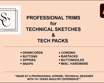 Fashion Sketch Trims Library | Buttons, Snaps, Binding, Cording (AI Assets)