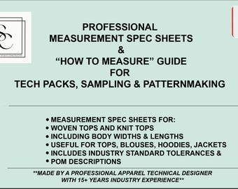 Fashion Spec Sheet Template for Tops | Wovens & Knits Measurement Guide (Digital Download)