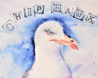 Funny Seagull painting watercolor original