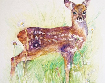 Deer painting original watercolor fallow