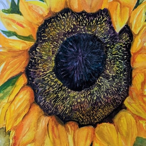 Dipinto di girasole acquerello originale da vicino