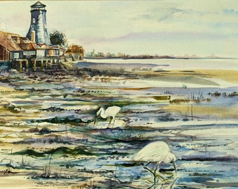 Langstone Mill seascape painting original watercolor