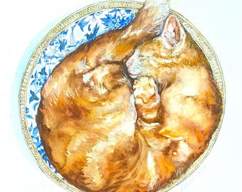 Cat painting original watercolor ginger cat