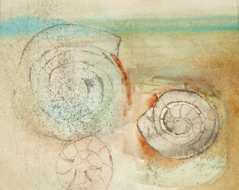 Fossil shell abstract painting original watercolor